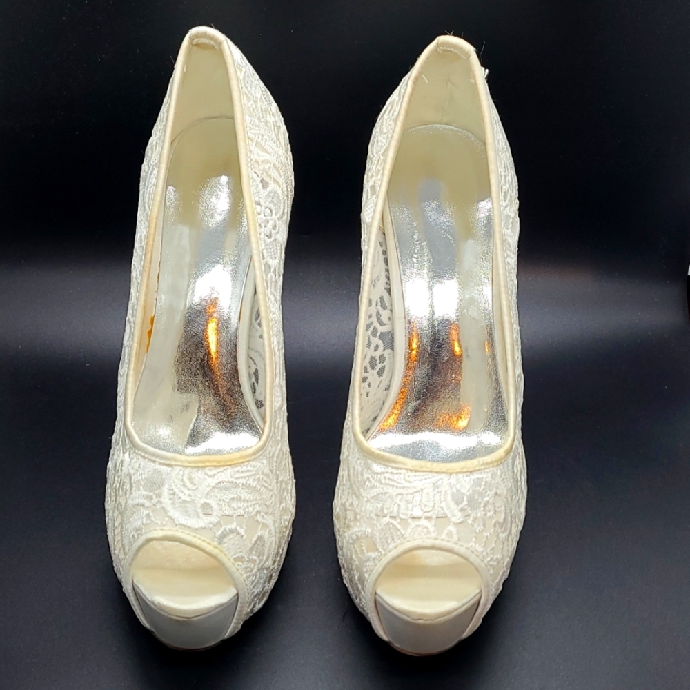 Lacy White Wedding Heels